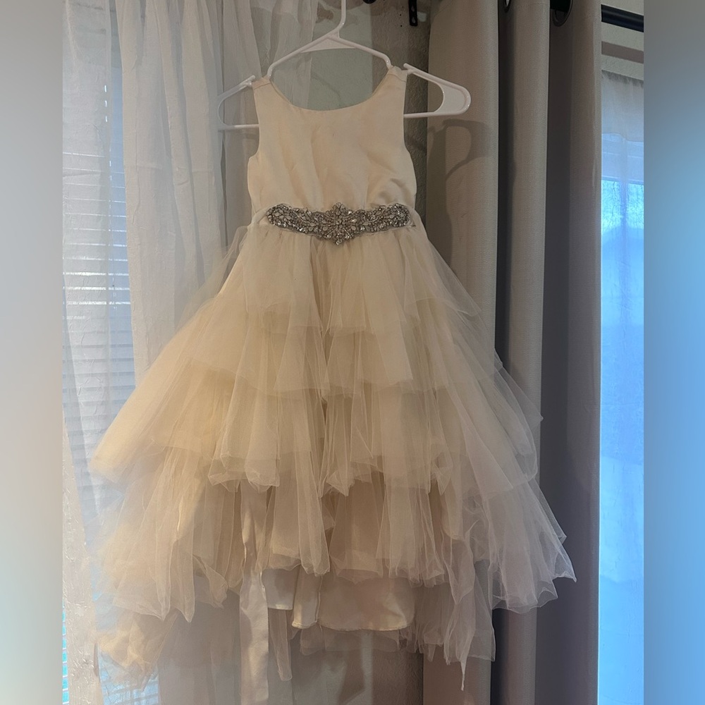Elegant Cream Kids Dress with Embellished Waist